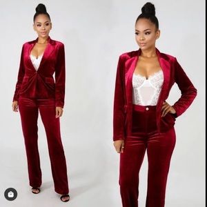 BURGUNDY VELOUR POWER SUIT PANTS SET LARGE